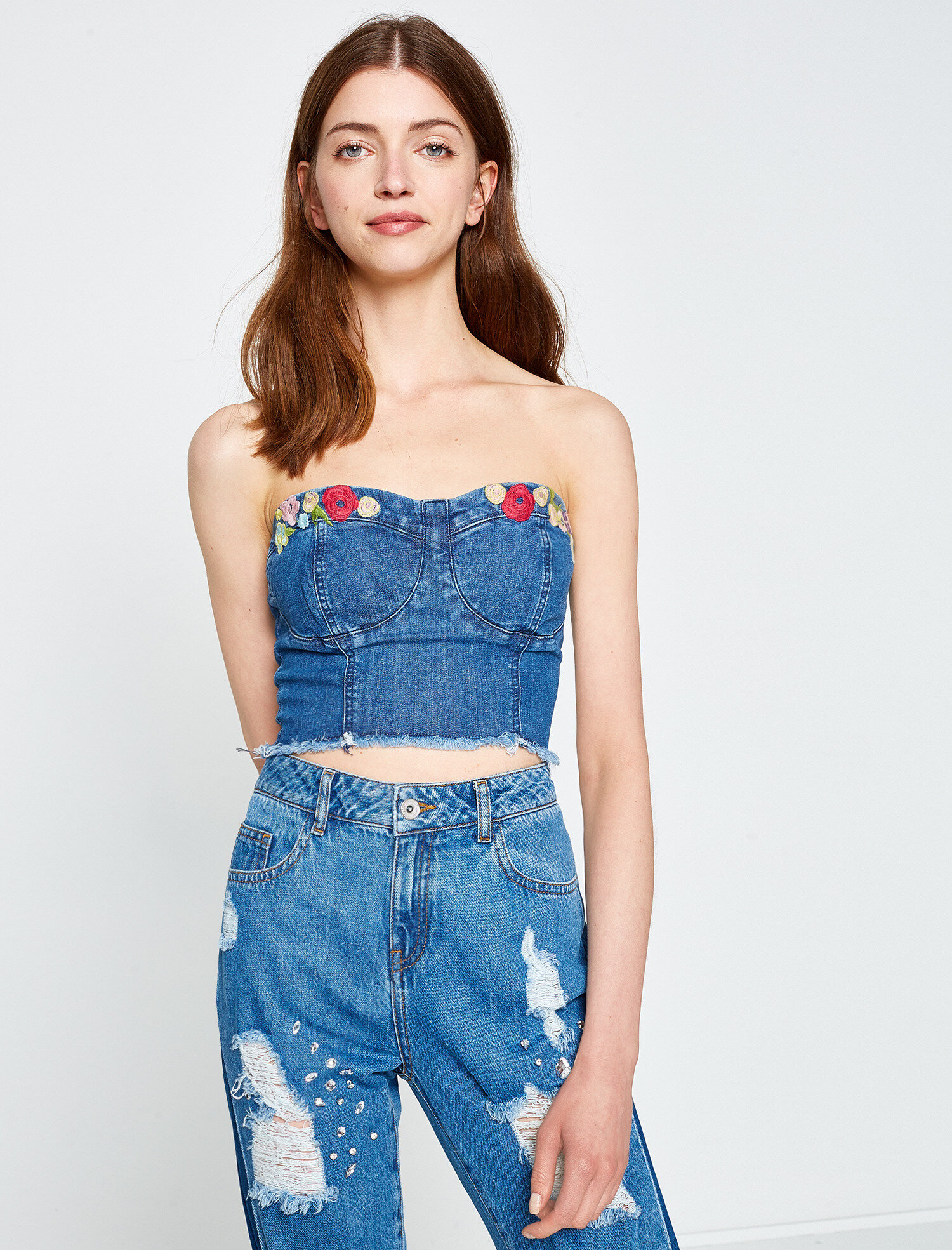   Nakış Detaylı Jean Bluz