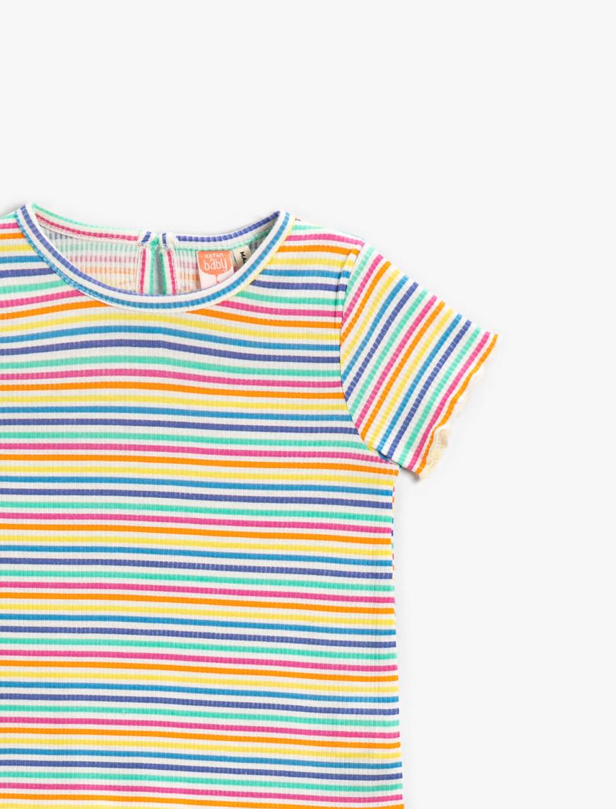  Kız Bebek Çizgili Kısa Kollu Tişört