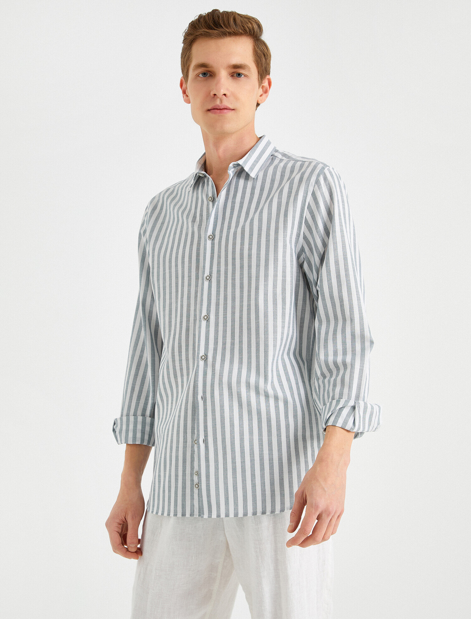   Spor Gömlek Çizgili Slim Fit