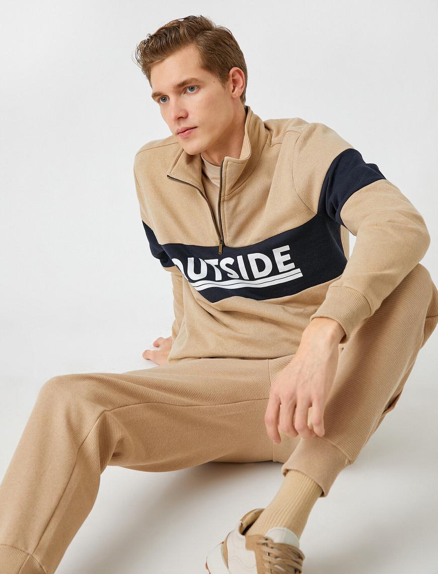   Baskılı Sweatshirt Dik Yaka