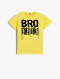 Kısa Kollu Tişört Pamuklu Slogan Baskılı