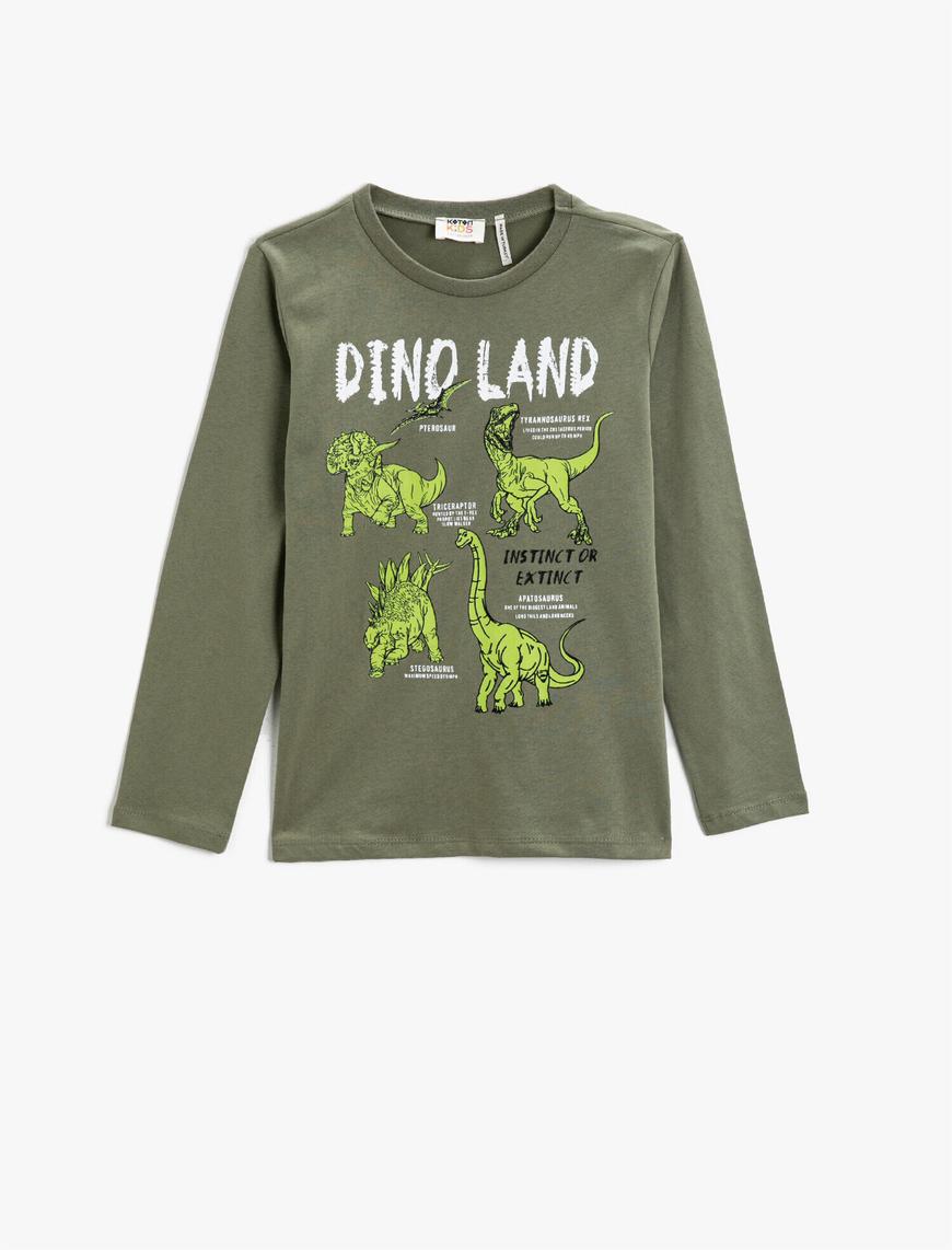  Erkek Çocuk Dinozor Baskılı Uzun Kollu Tişört Pamuklu