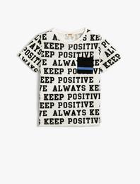 Slogan Baskılı Kısa Kollu Tişört Pamuklu Bisiklet Yaka