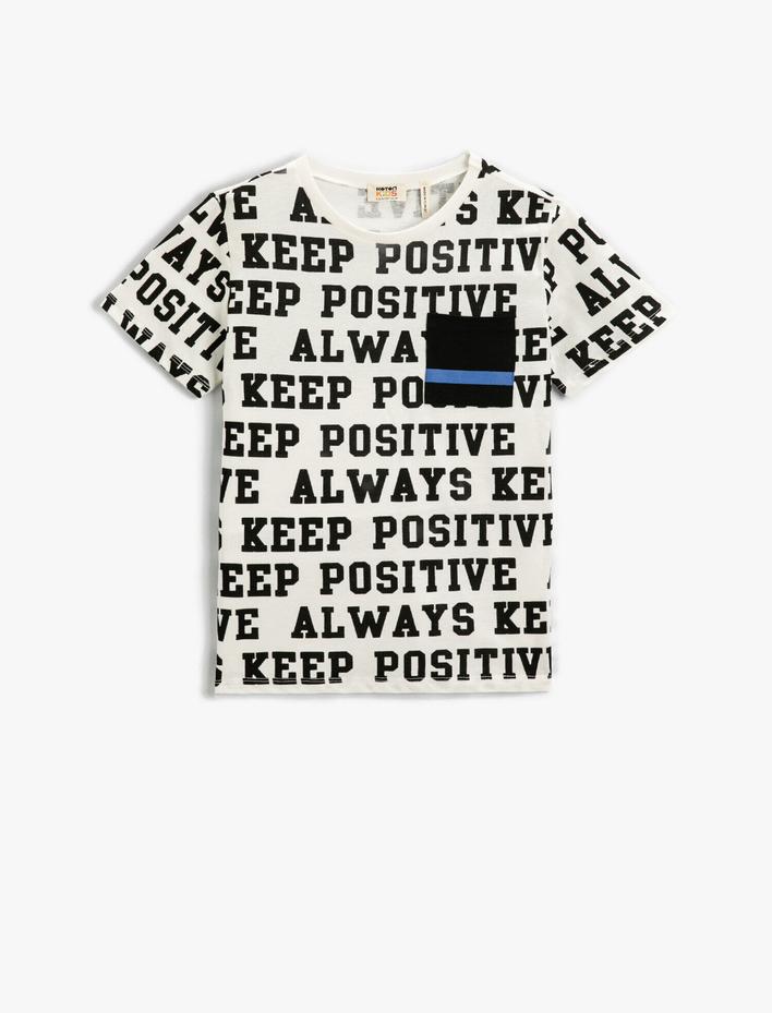 Erkek Çocuk Slogan Baskılı Kısa Kollu Tişört Pamuklu Bisiklet Yaka