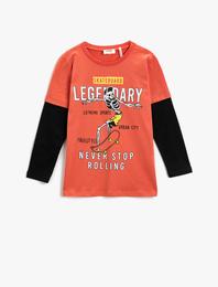 Kaykay Baskılı Uzun Kollu Tişört Pamuklu