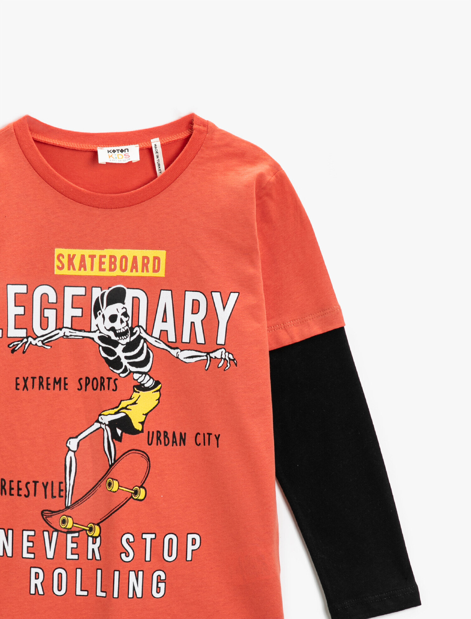  Erkek Çocuk Kaykay Baskılı Uzun Kollu Tişört Pamuklu