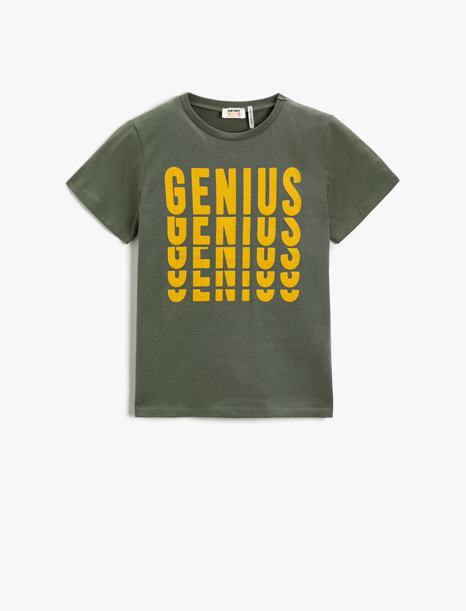  Erkek Çocuk Slogan Baskılı Kısa Kollu Tişört Pamuklu Bisiklet Yaka