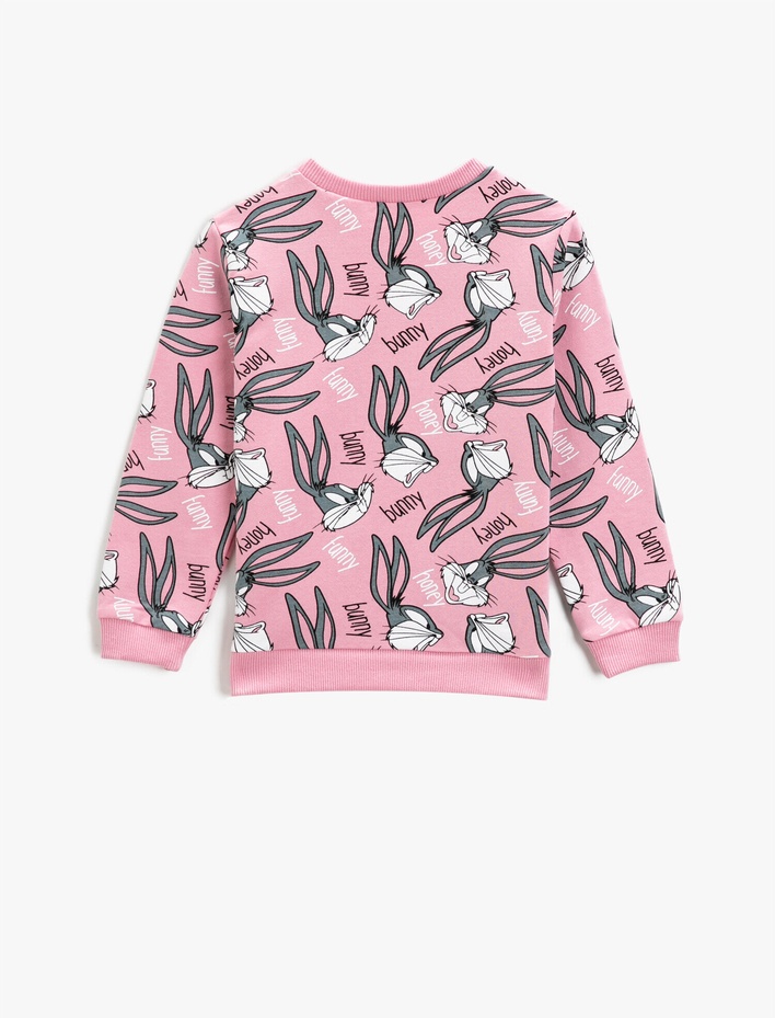 Kız Çocuk Bugs Bunny Lisanslı Baskılı Sweatshirt Bisiklet Yaka Pamuklu
