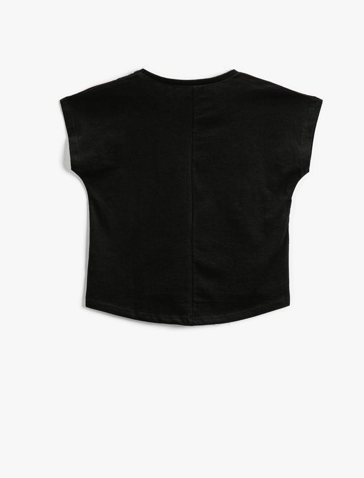 Kız Çocuk Slogan Baskılı Kısa Kollu Tişört Pamuklu