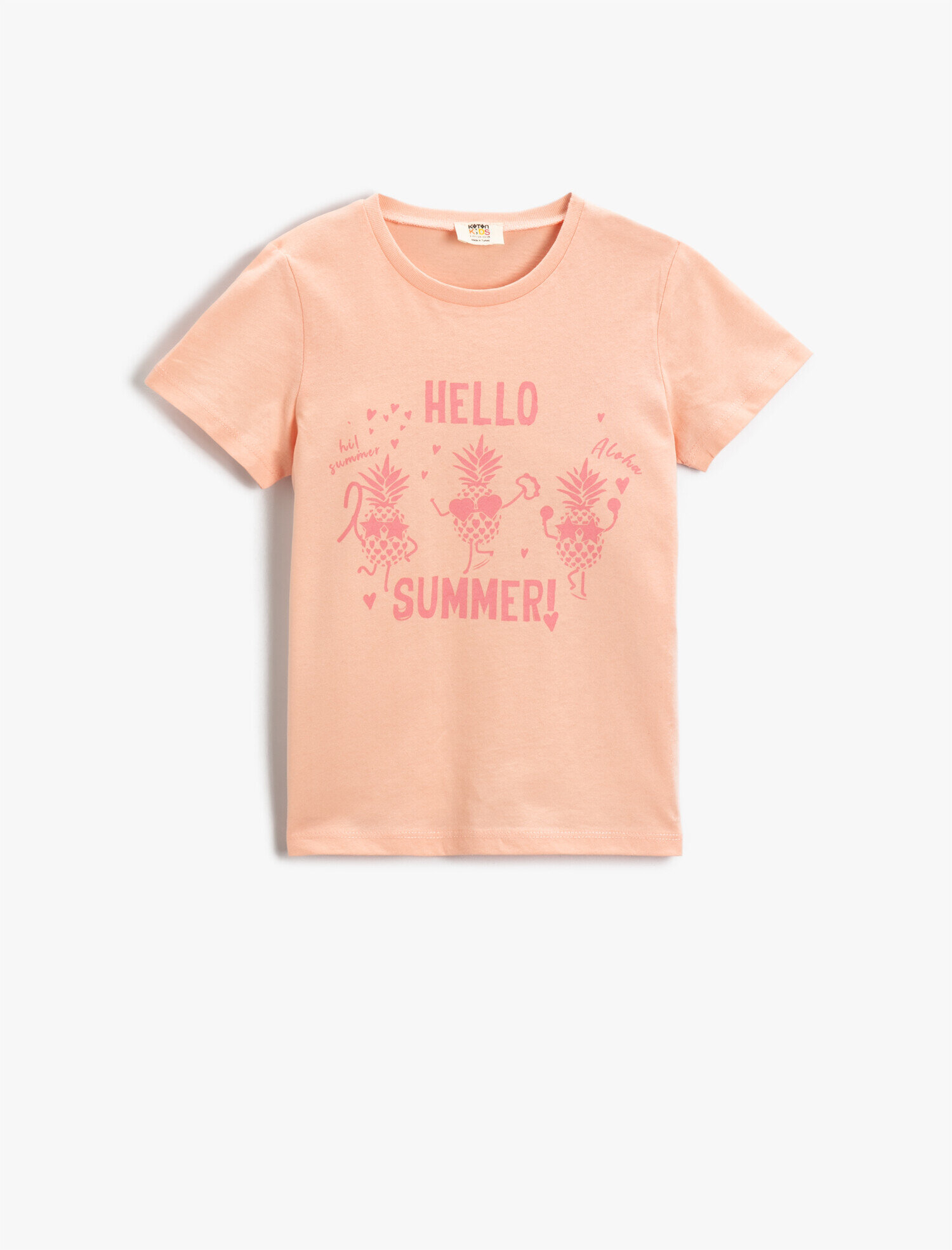  Kız Çocuk Ananas Baskılı Kısa Kollu Tişört Pamuklu Bisiklet Yaka