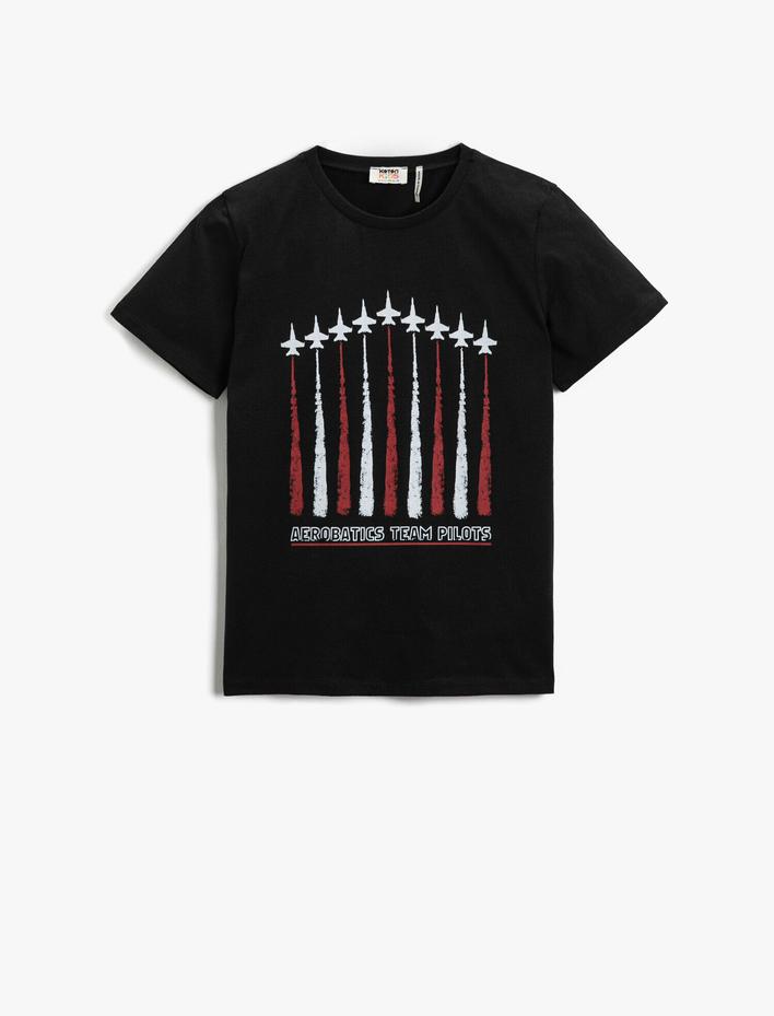 Erkek Çocuk Uçak Baskılı Kısa Kollu Tişört Pamuklu