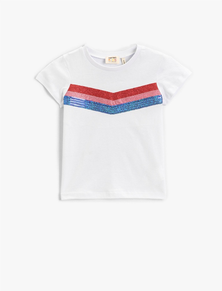 Kız Çocuk Pullu Payetli Kısa Kollu Tişört Pamuklu
