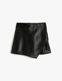 Mini Etek Asimetrik Kesim Suni Deri