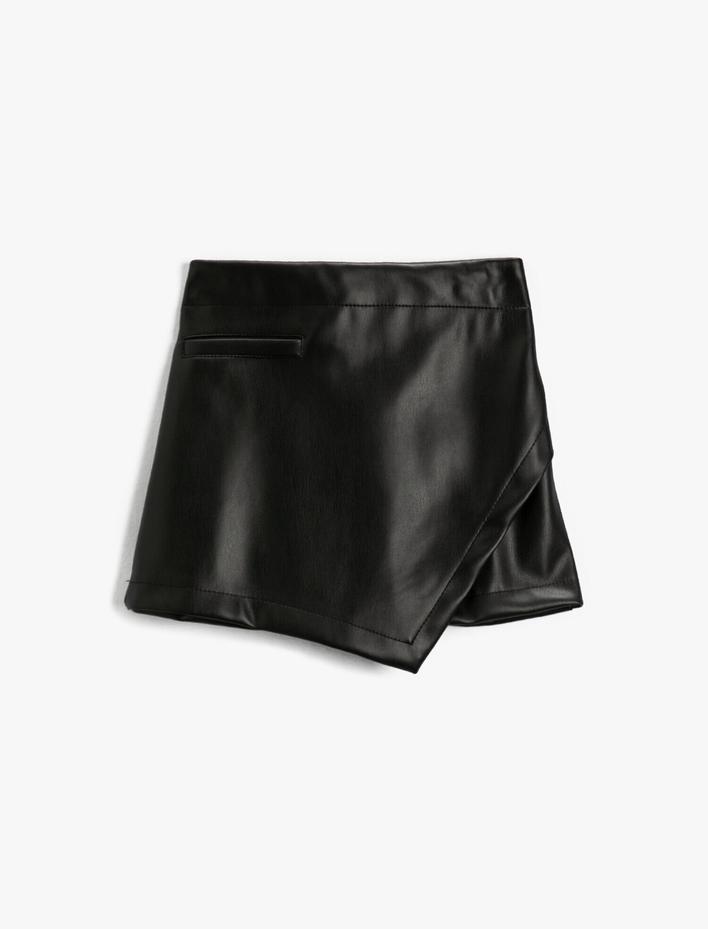 Kız Çocuk Mini Etek Asimetrik Kesim Suni Deri