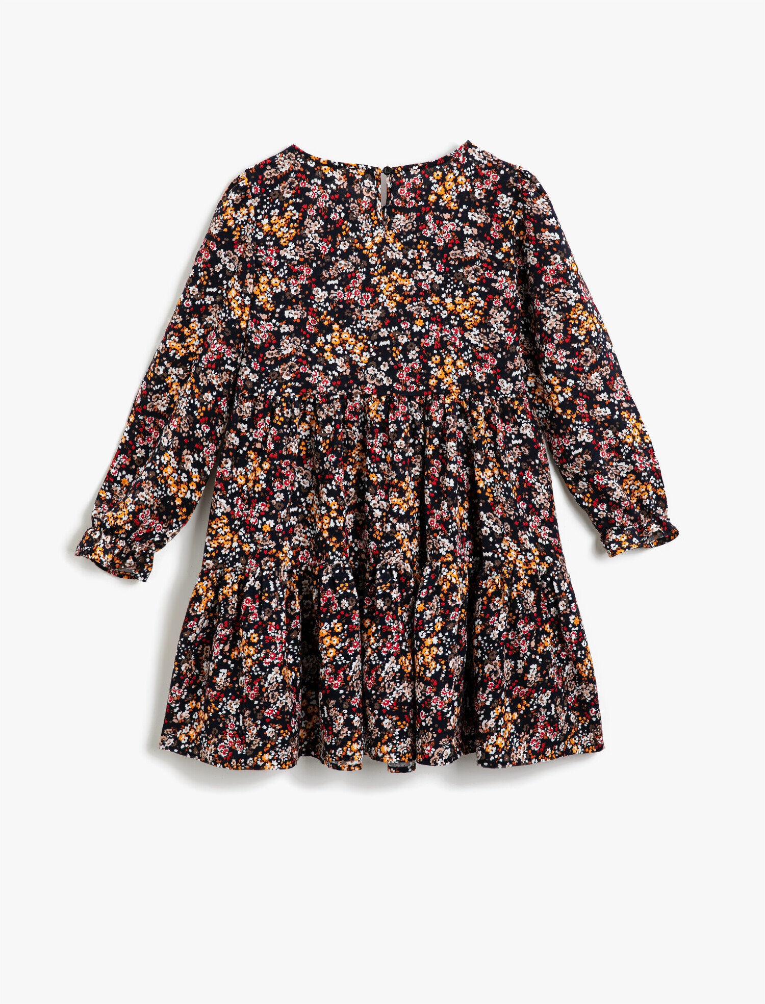  Kız Çocuk Elbise Çiçekli Uzun Kollu Bisiklet Yaka