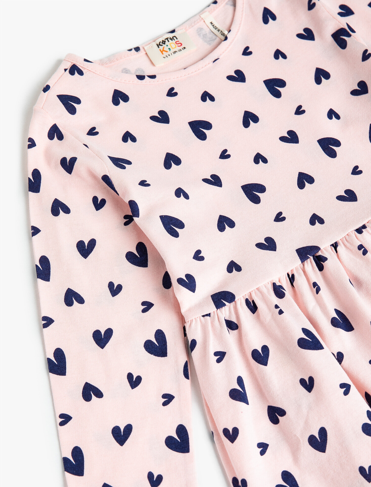  Kız Çocuk Elbise Kalp Baskılı Uzun Kollu Pamuklu