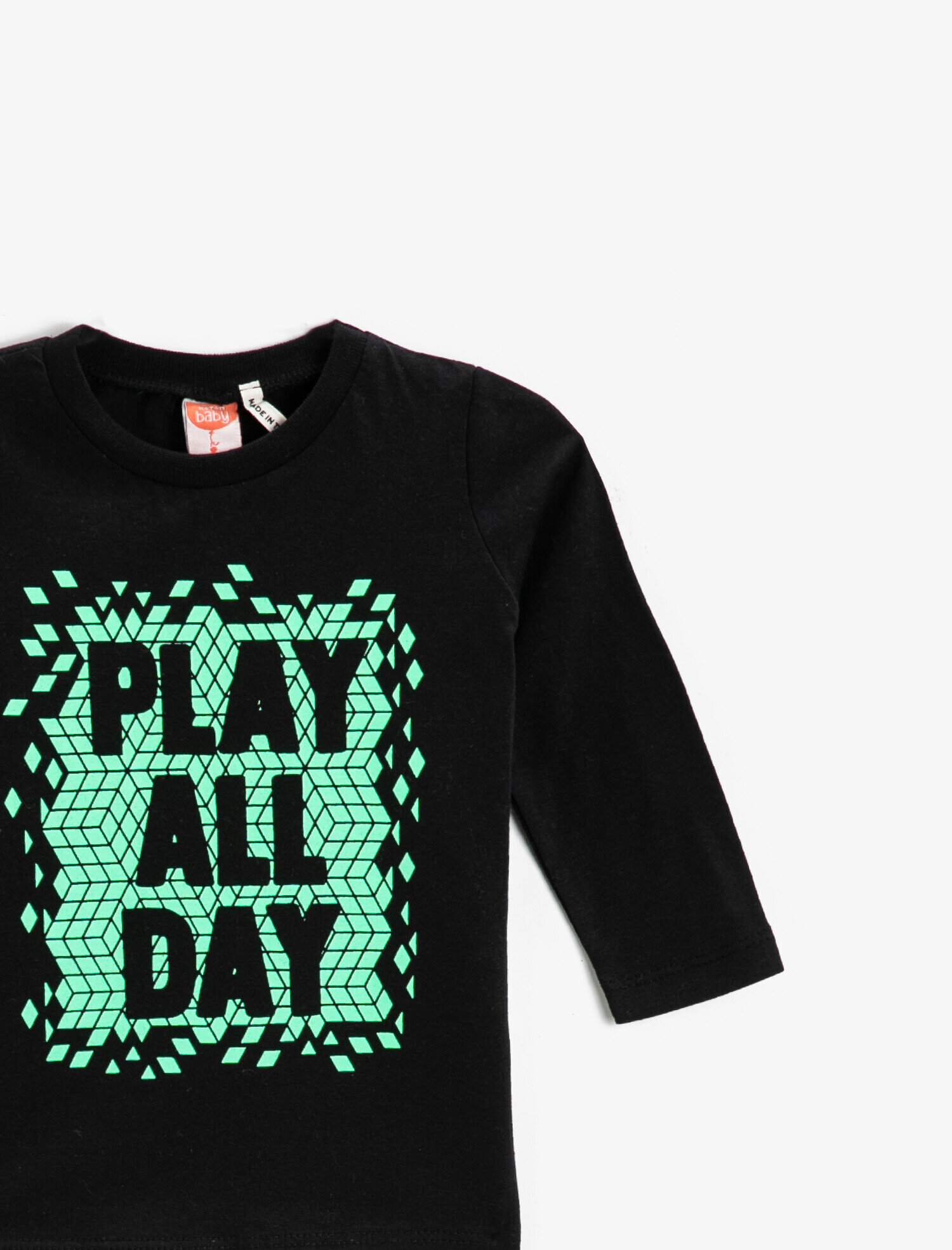  Erkek Bebek Yazı Baskılı Uzun Kollu Tişört Pamuklu