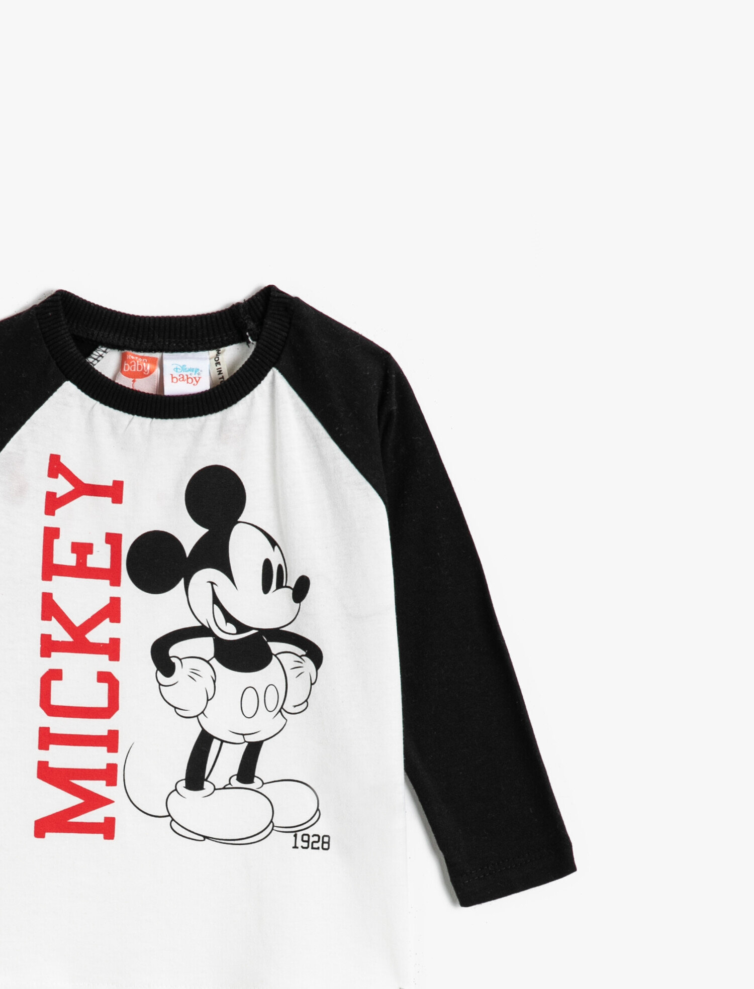  Erkek Bebek Mickey Mouse Baskılı Tişört Uzun Kollu Bisiklet Yaka Lisanslı Pamuklu