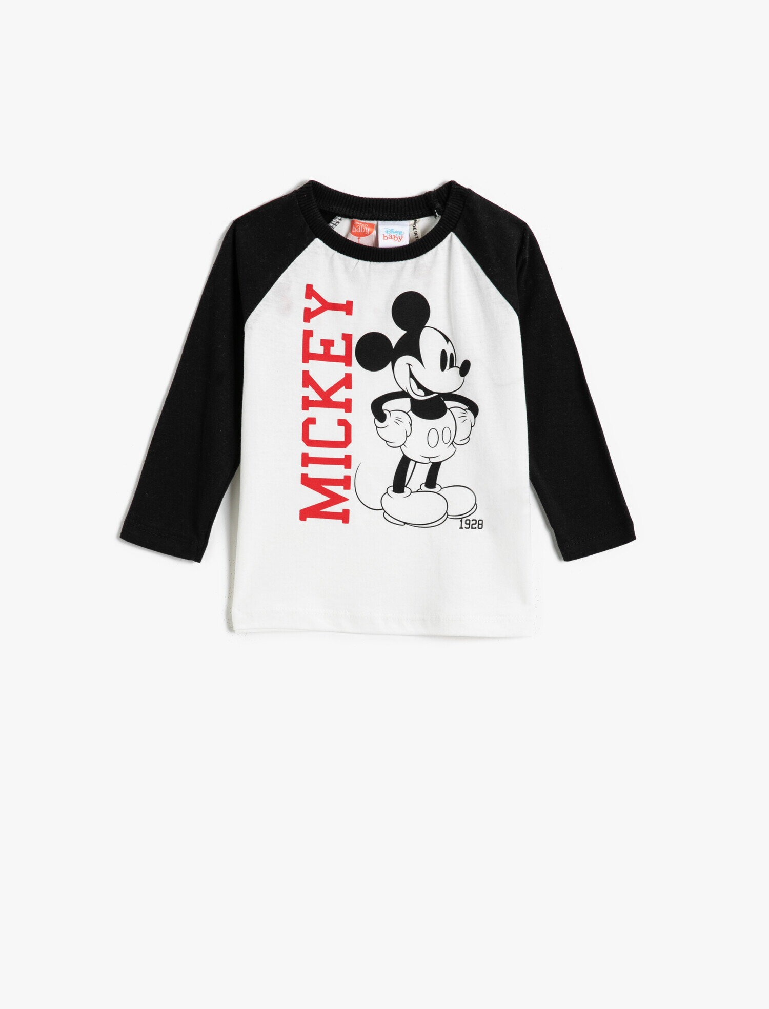  Erkek Bebek Mickey Mouse Baskılı Tişört Uzun Kollu Bisiklet Yaka Lisanslı Pamuklu