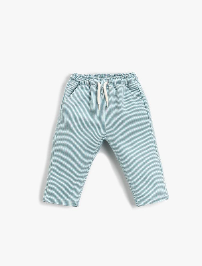 Erkek Bebek Belden Bağlamalı Pantolon Pamuklu