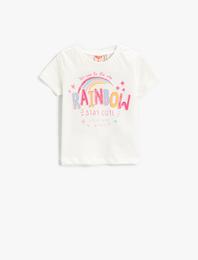 Gökkuşağı Baskılı Kısa Kollu Tişört Pamuklu