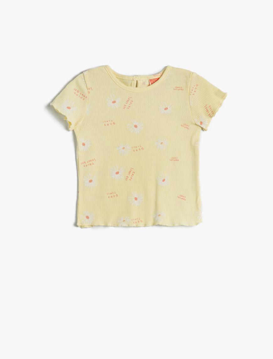  Kız Bebek Kısa Kollu Çiçek Baskılı Tişört
