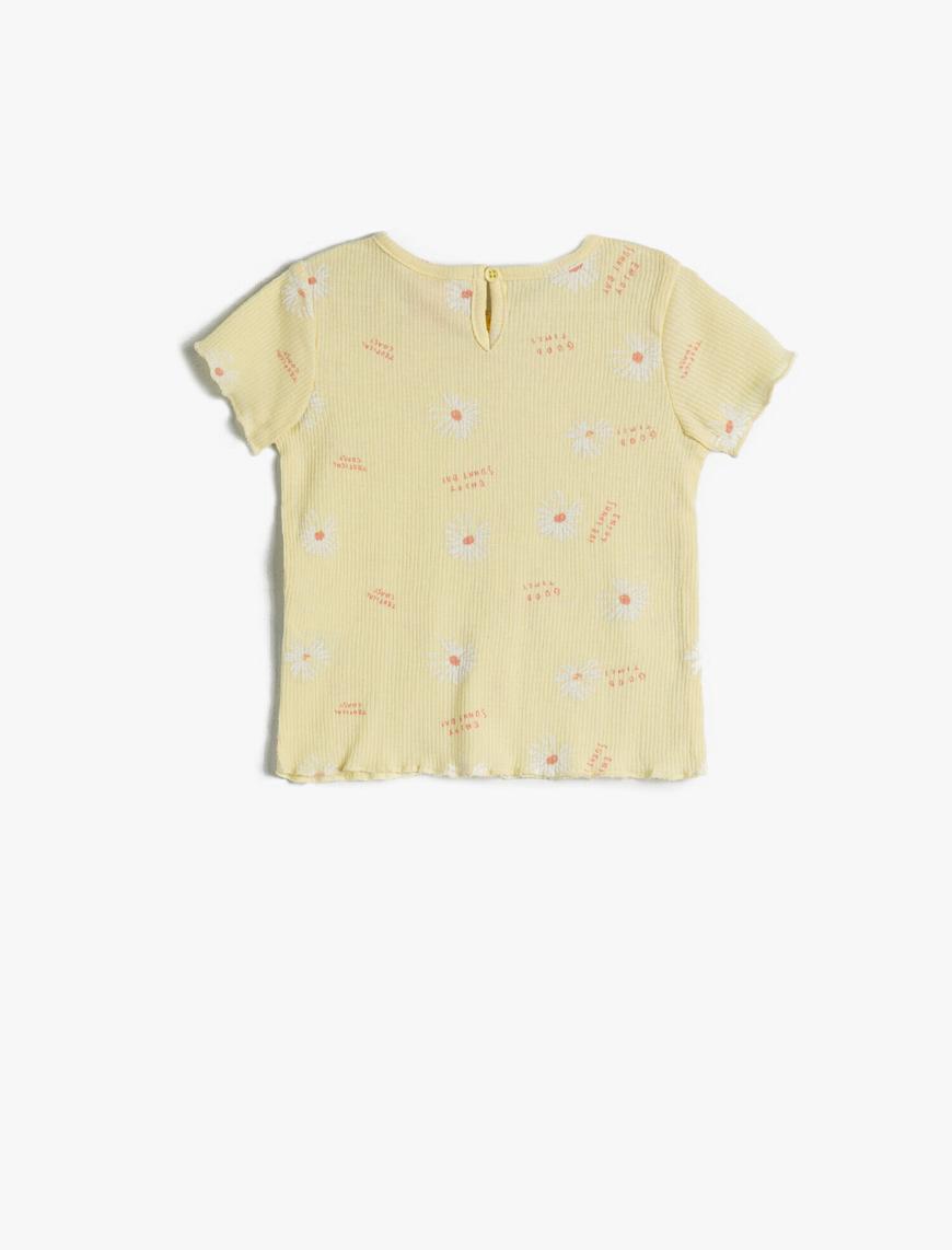  Kız Bebek Kısa Kollu Çiçek Baskılı Tişört