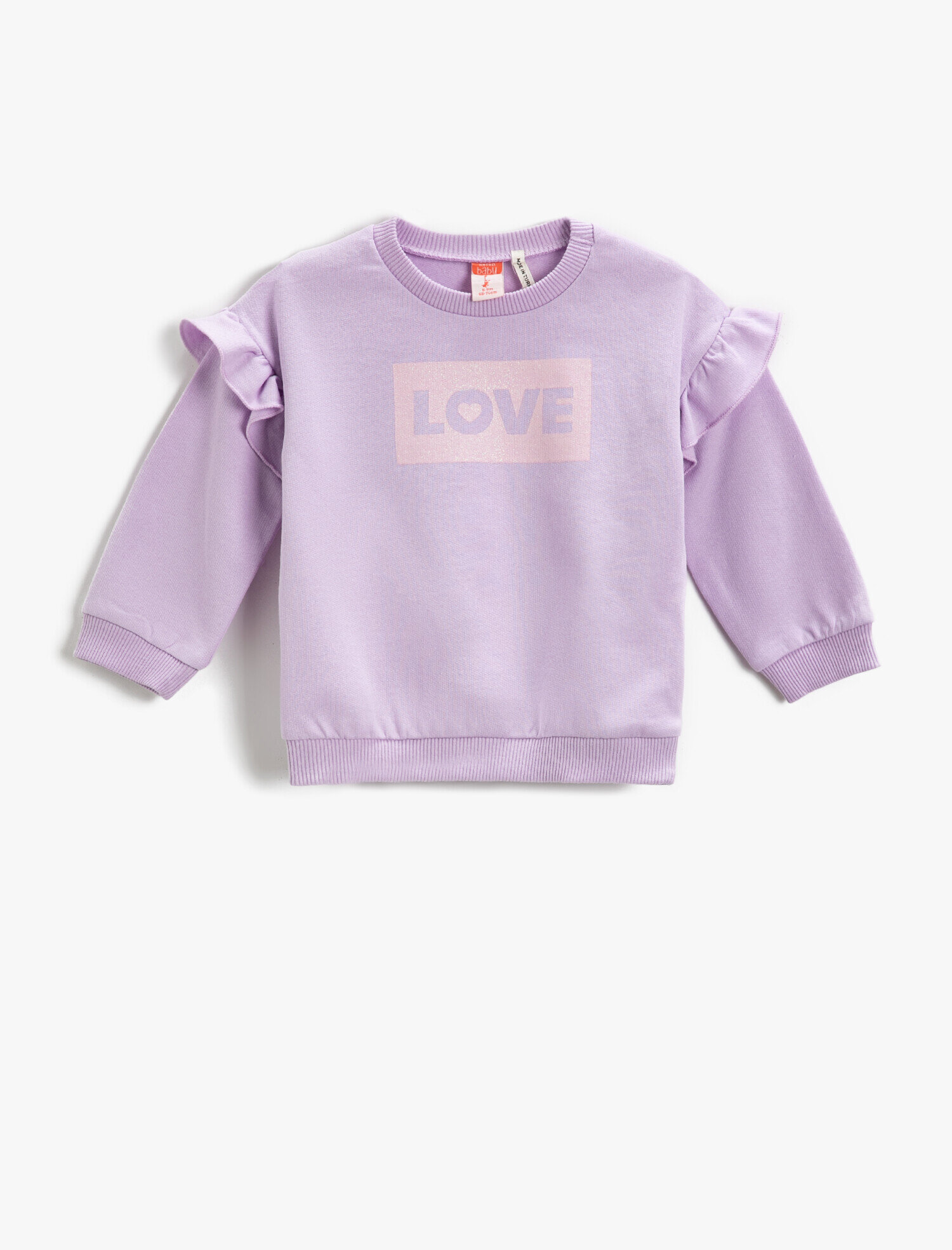  Kız Bebek Love Baskılı Fırfırlı Sweatshirt Pamuklu