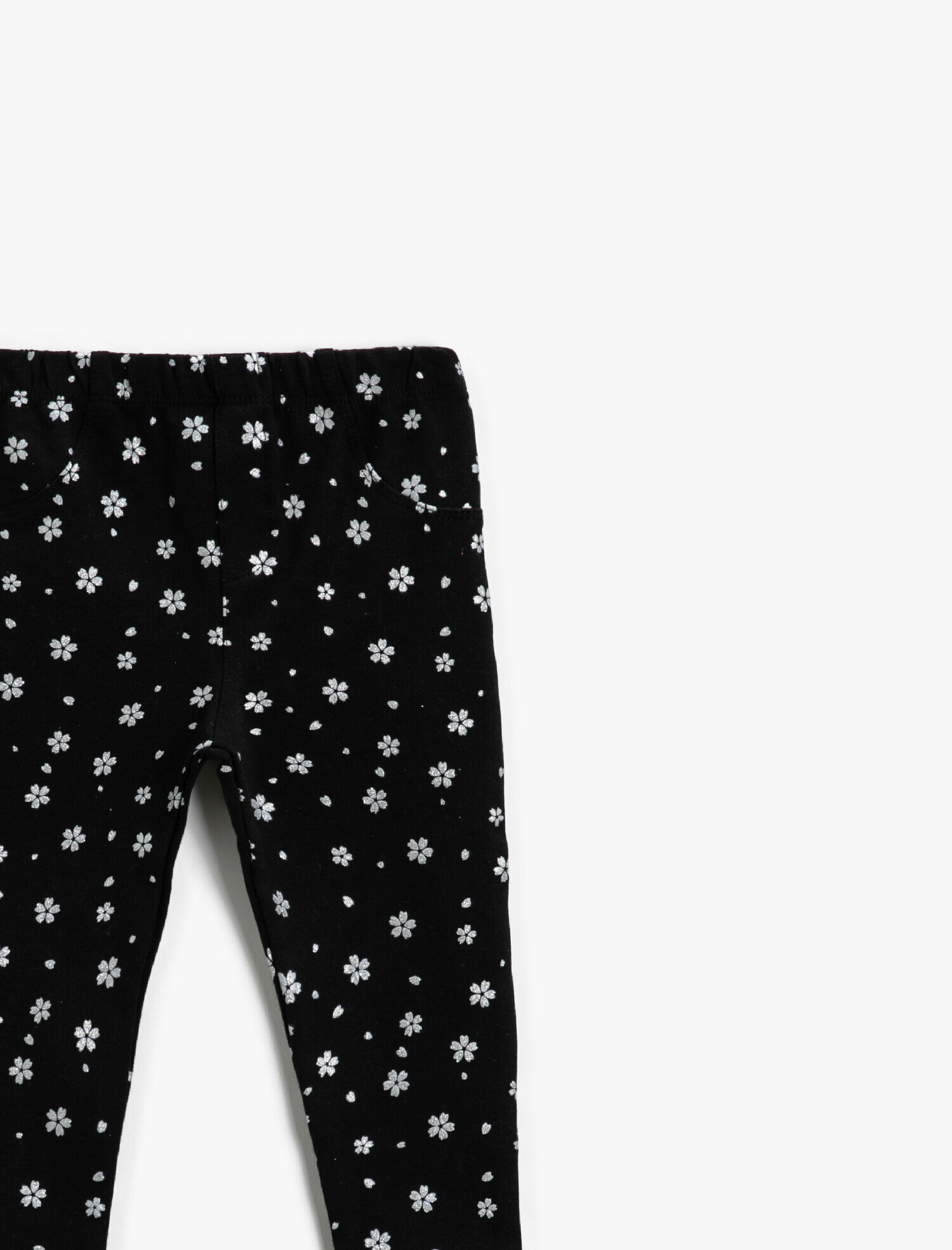  Kız Bebek Simli Çiçek Baskılı Tayt Pamuklu