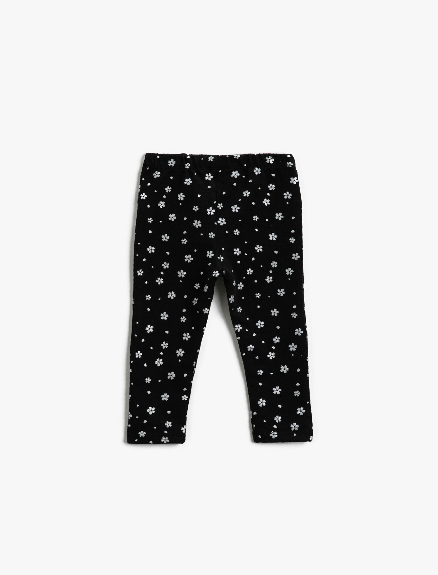  Kız Bebek Simli Çiçek Baskılı Tayt Pamuklu