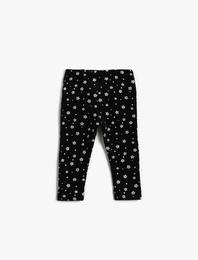 Simli Çiçek Baskılı Tayt Pamuklu