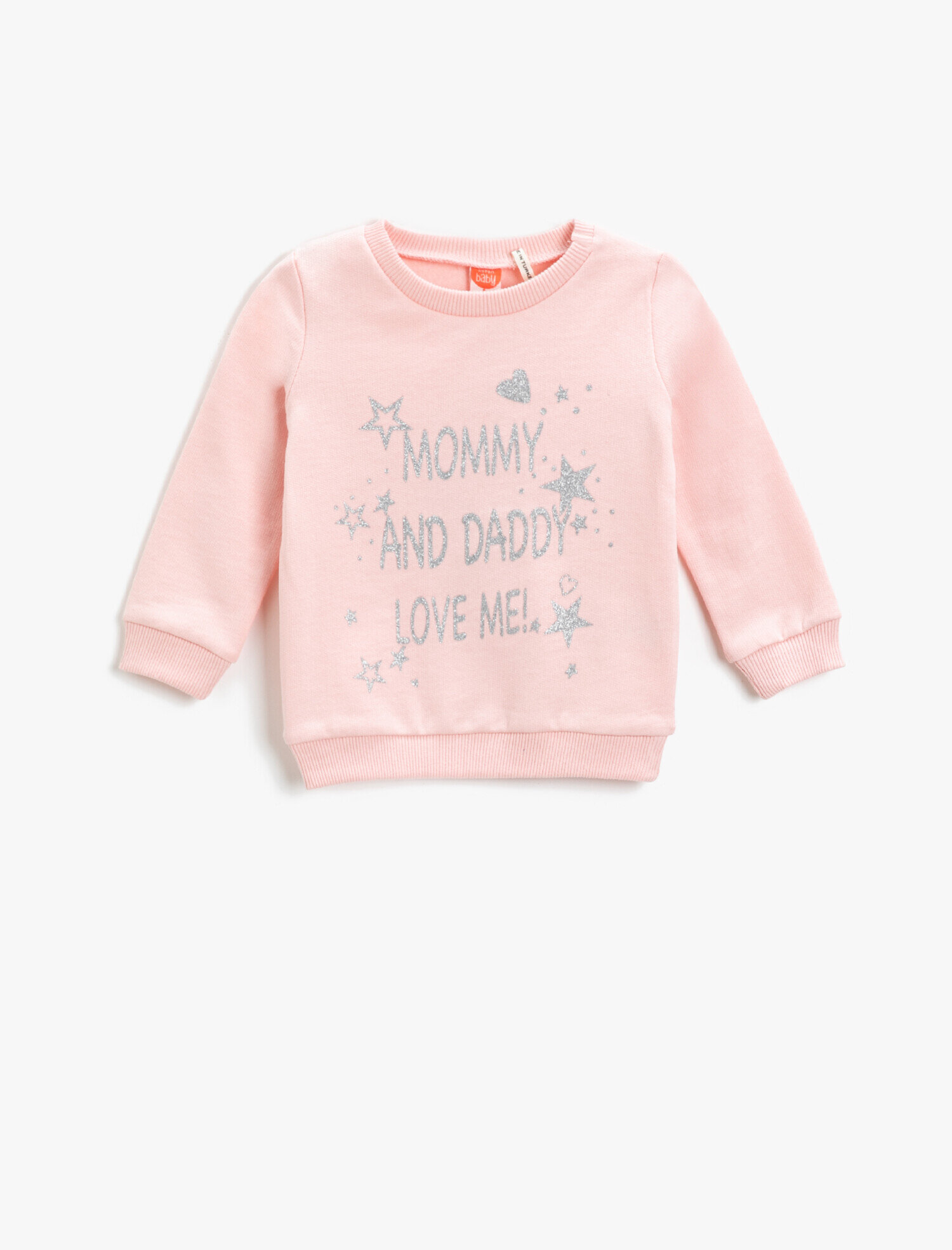  Kız Bebek Simli Baskılı Bisiklet Yaka Sweatshirt Pamuklu
