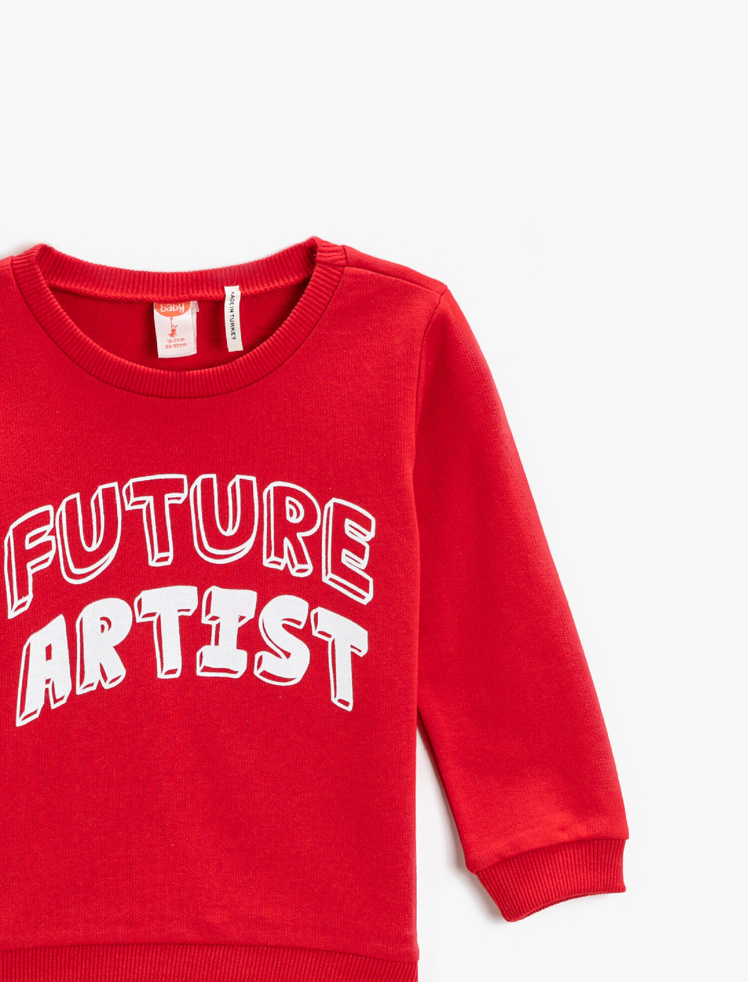 Kırmızı Erkek Bebek Yazı Baskılı Bisiklet Yaka Sweatshirt Pamuklu
