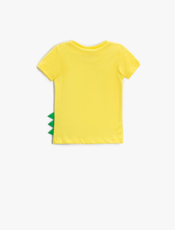 Erkek Bebek Dinozor Baskılı Kısa Kollu Tişört Pamuklu