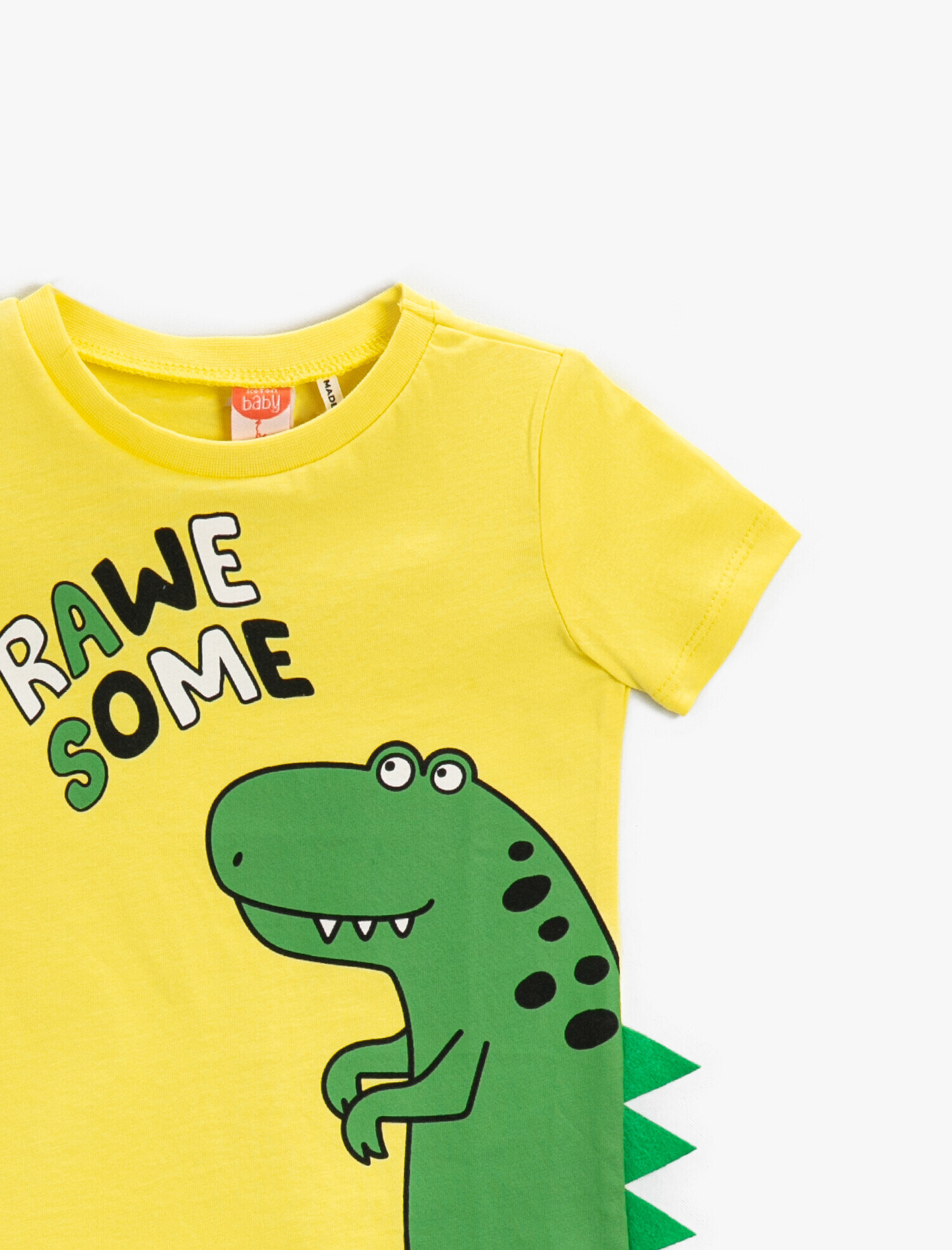  Erkek Bebek Dinozor Baskılı Kısa Kollu Tişört Pamuklu