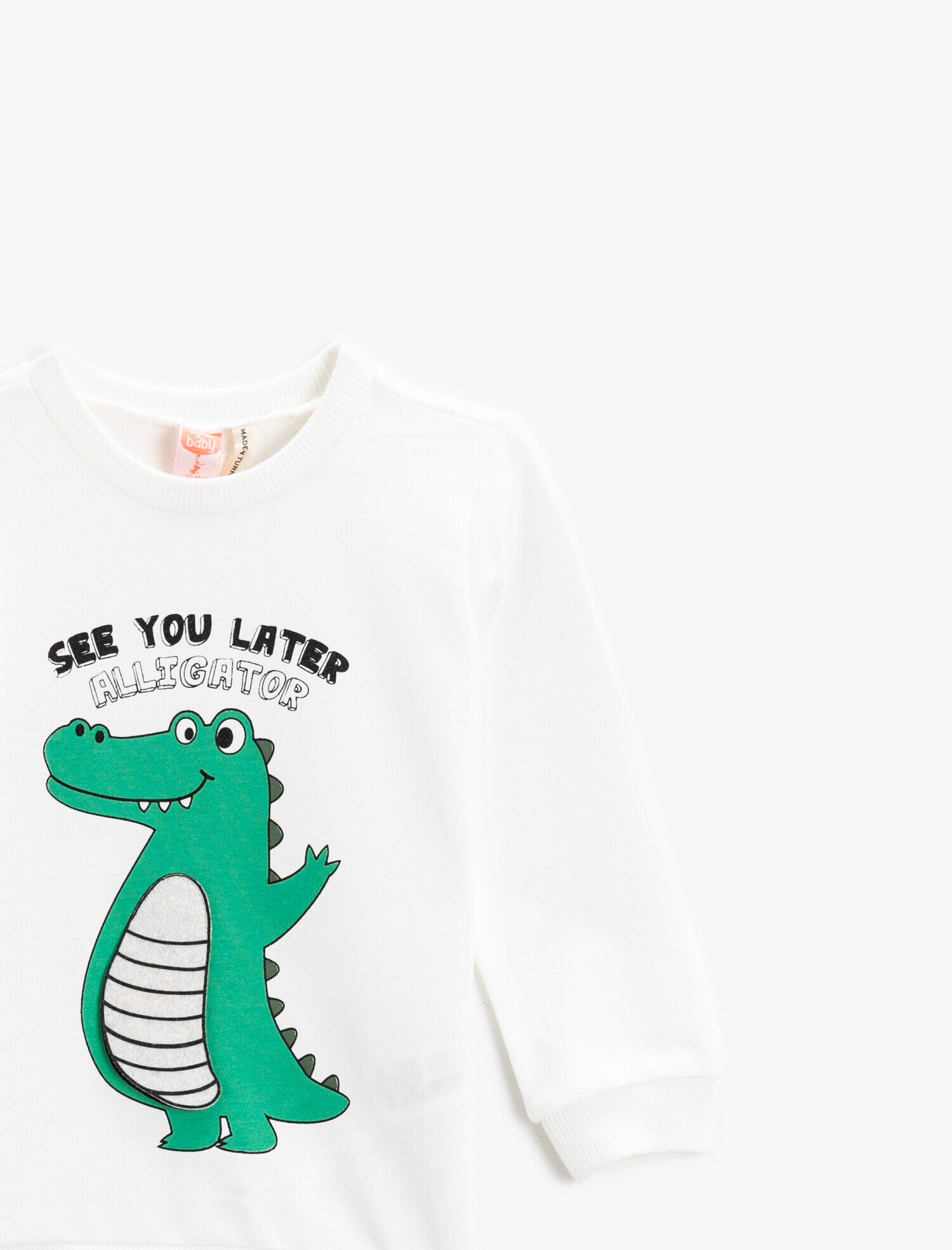  Erkek Bebek Dinozor Baskılı Sweatshirt Bisiklet Yaka Pamuklu