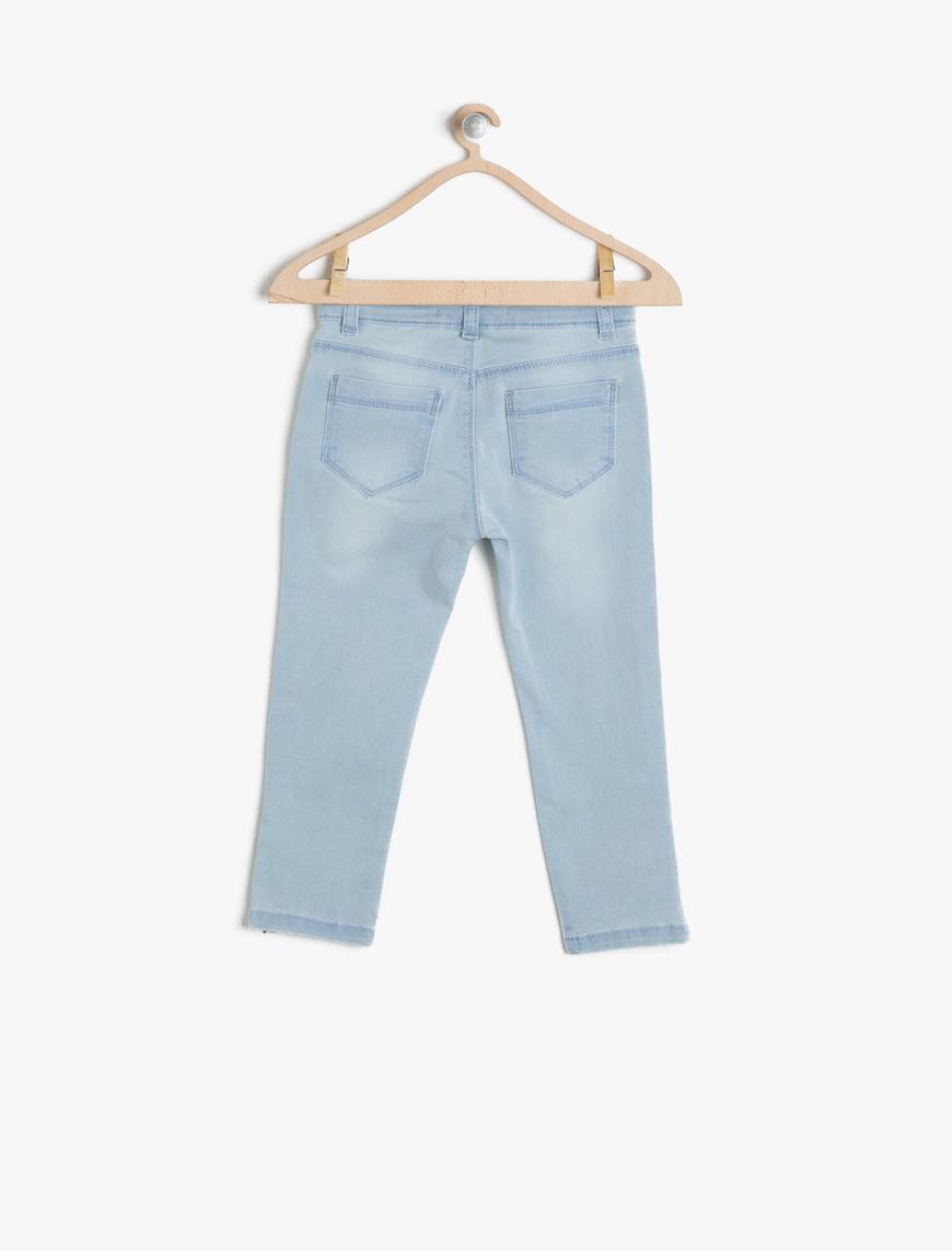  Kız Çocuk Kot Pantolon Pamuklu Paçaları Fermuar Detaylı - Skinny Jean