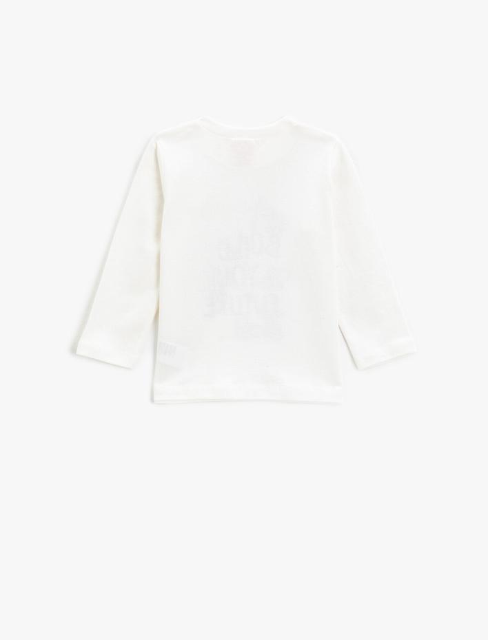 Erkek Bebek Baskılı Tişört Uzun Kollu Bisiklet Yaka Pamuklu