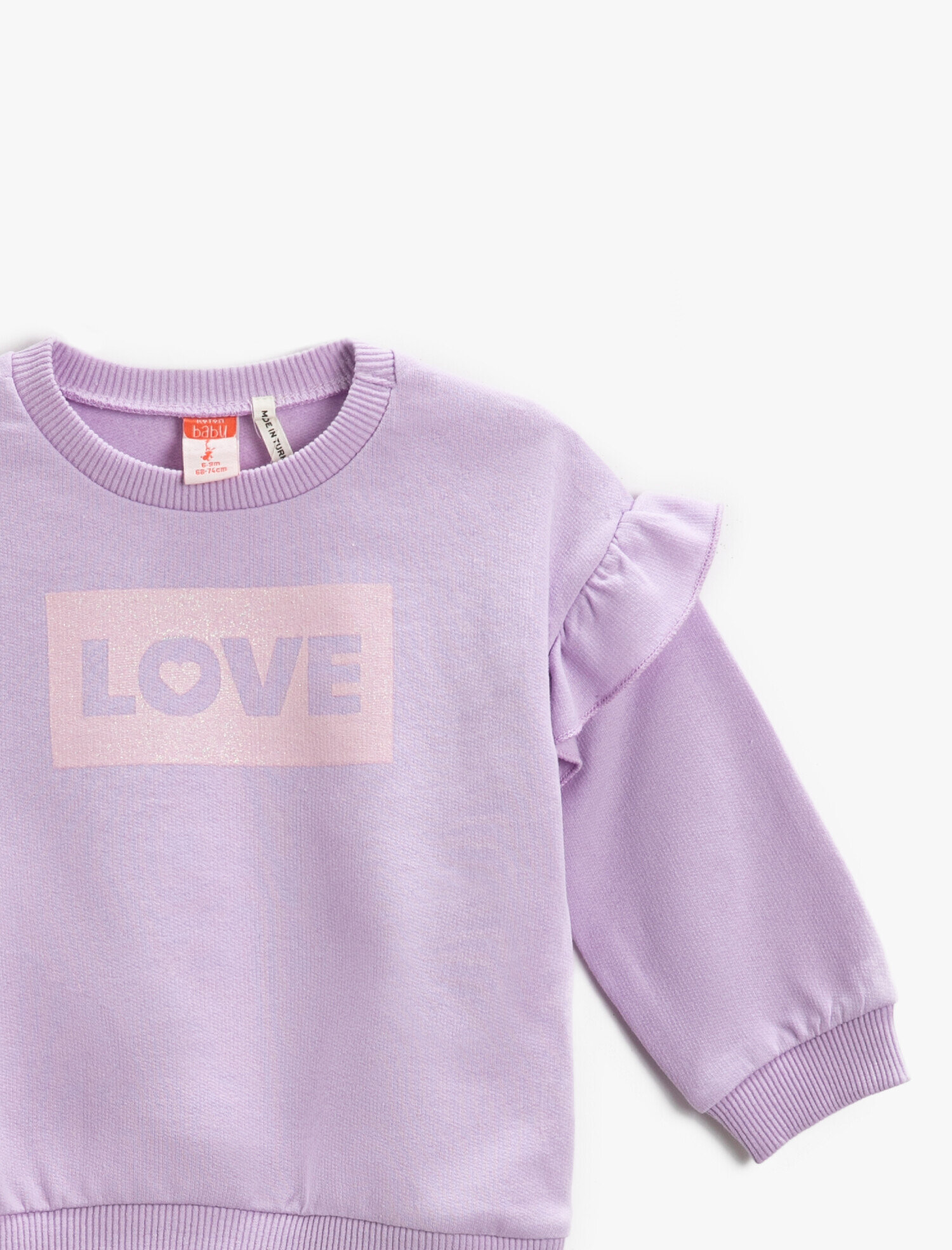  Kız Bebek Love Baskılı Fırfırlı Sweatshirt Pamuklu