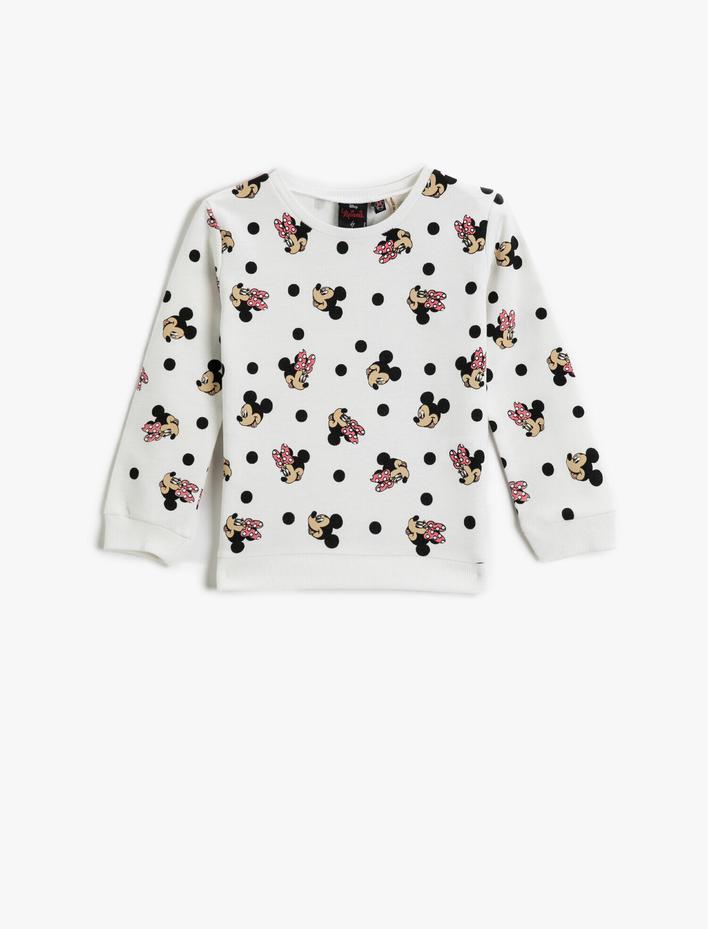 Kız Bebek Minnie Mouse Baskılı Sweatshirt Bisiklet Yaka Lisanslı Pamuklu