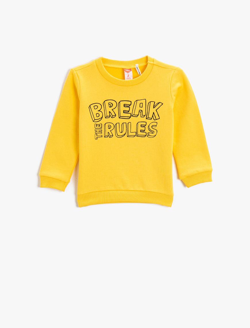  Erkek Bebek Yazı Baskılı Bisiklet Yaka Sweatshirt Pamuklu