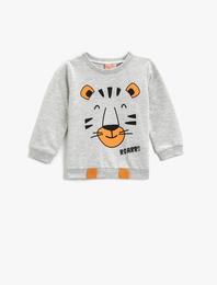 Hayvan Baskılı Sweatshirt Bisiklet Yaka