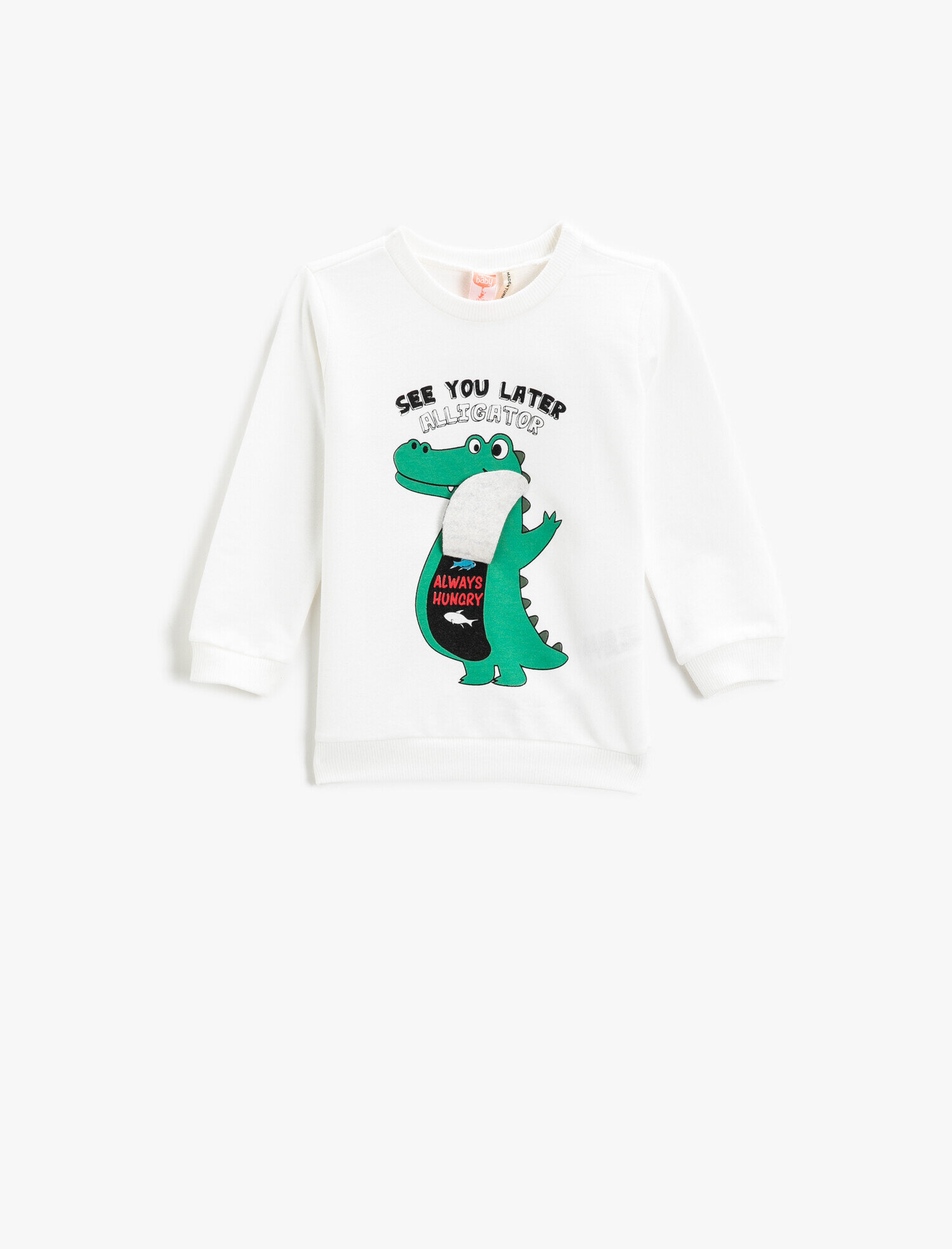  Erkek Bebek Dinozor Baskılı Sweatshirt Bisiklet Yaka Pamuklu