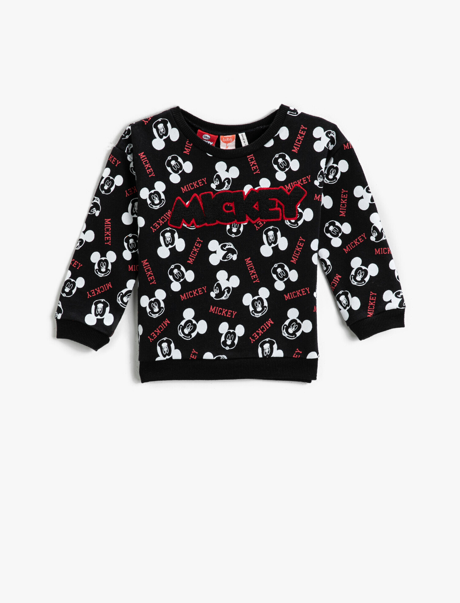  Erkek Bebek Mickey Mouse Baskılı Sweatshirt Bisiklet Yaka Lisanslı Pamuklu