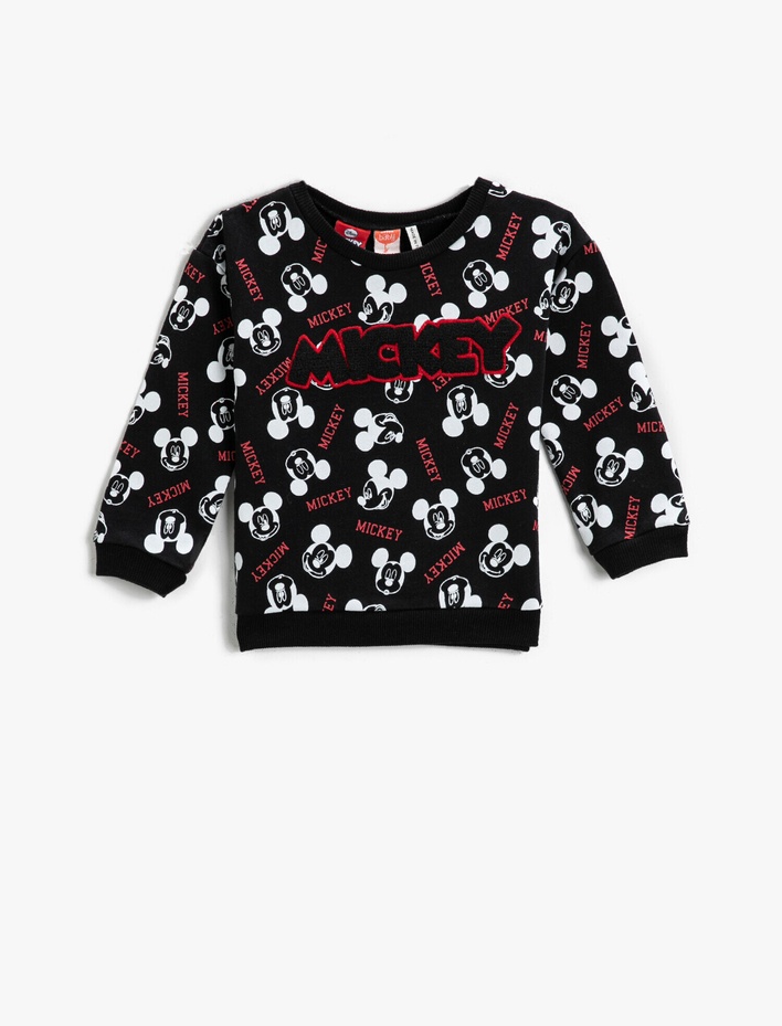 Erkek Bebek Mickey Mouse Baskılı Sweatshirt Bisiklet Yaka Lisanslı Pamuklu