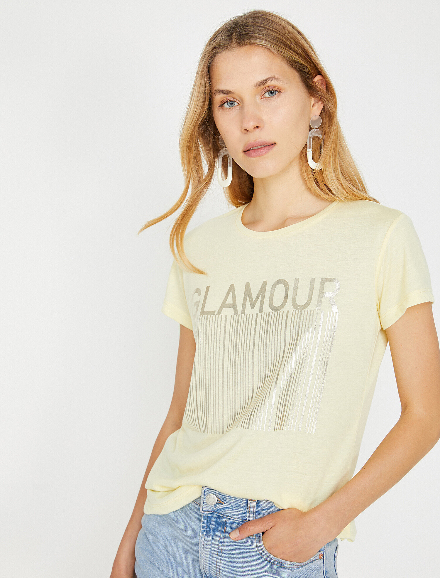   Varak Baskılı Bisiklet Yaka Standart Kalıp Tişört