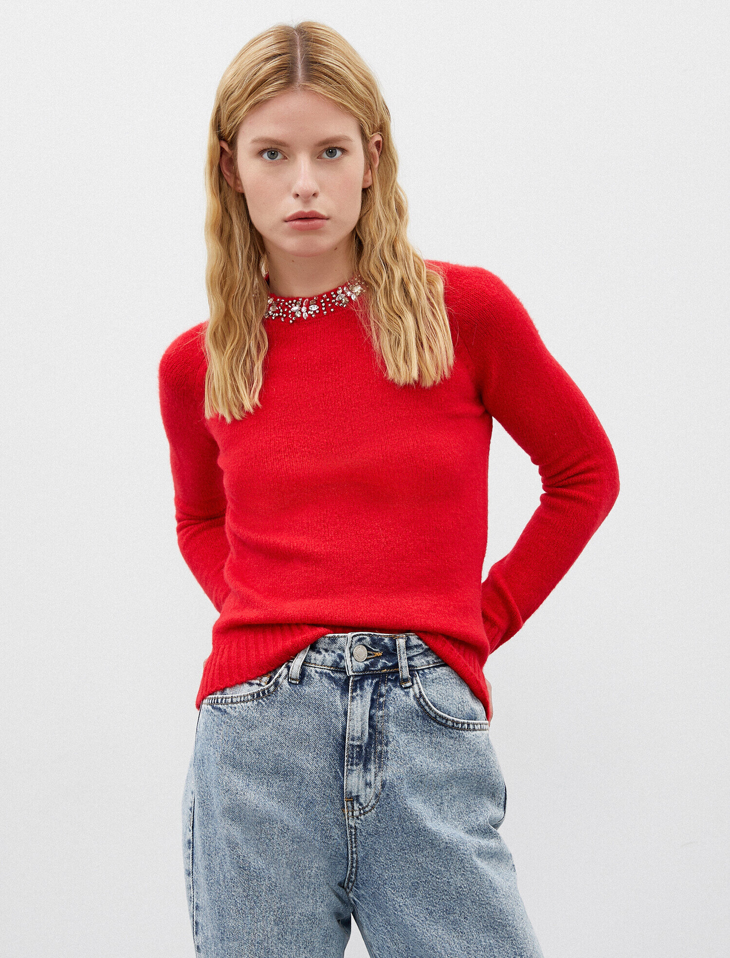   Taşlı Kazak Bisiklet Yaka