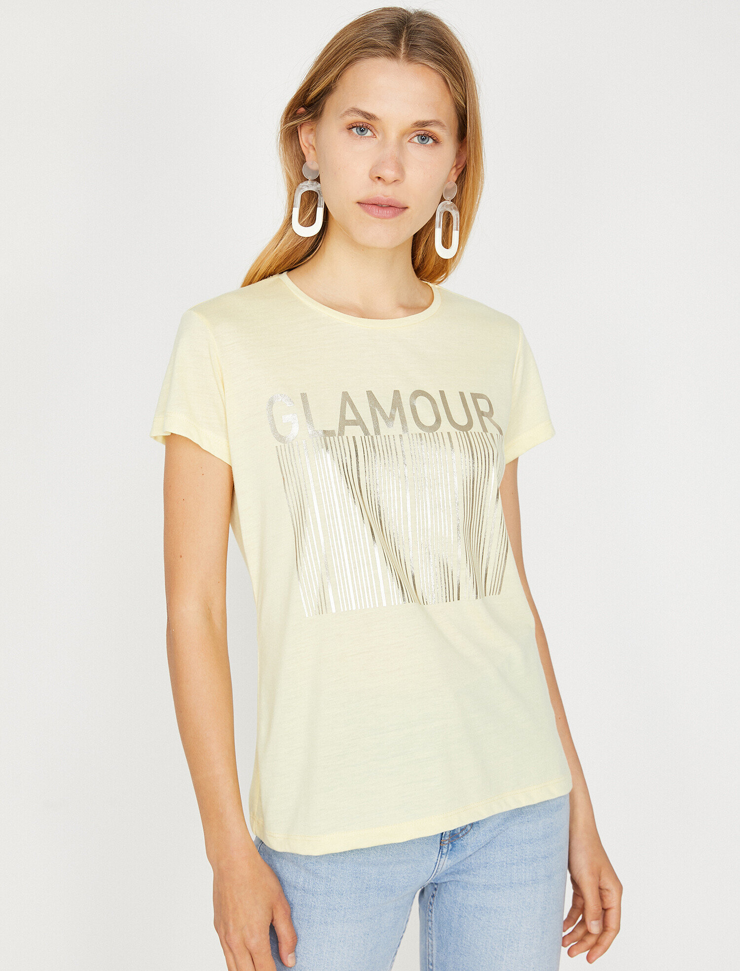   Varak Baskılı Bisiklet Yaka Standart Kalıp Tişört