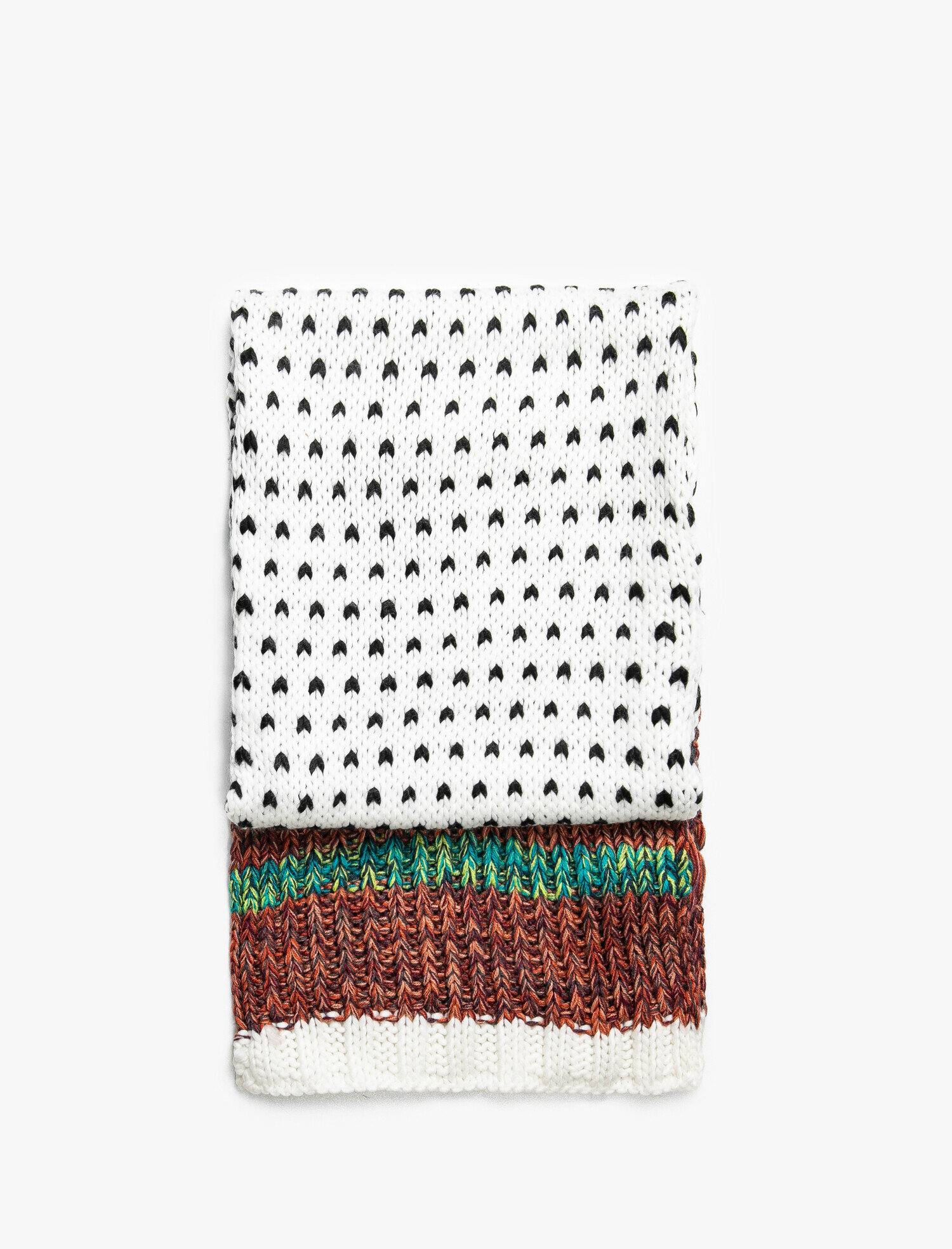  Kadın Renk Kontrastlı Desenli Örgü Atkı