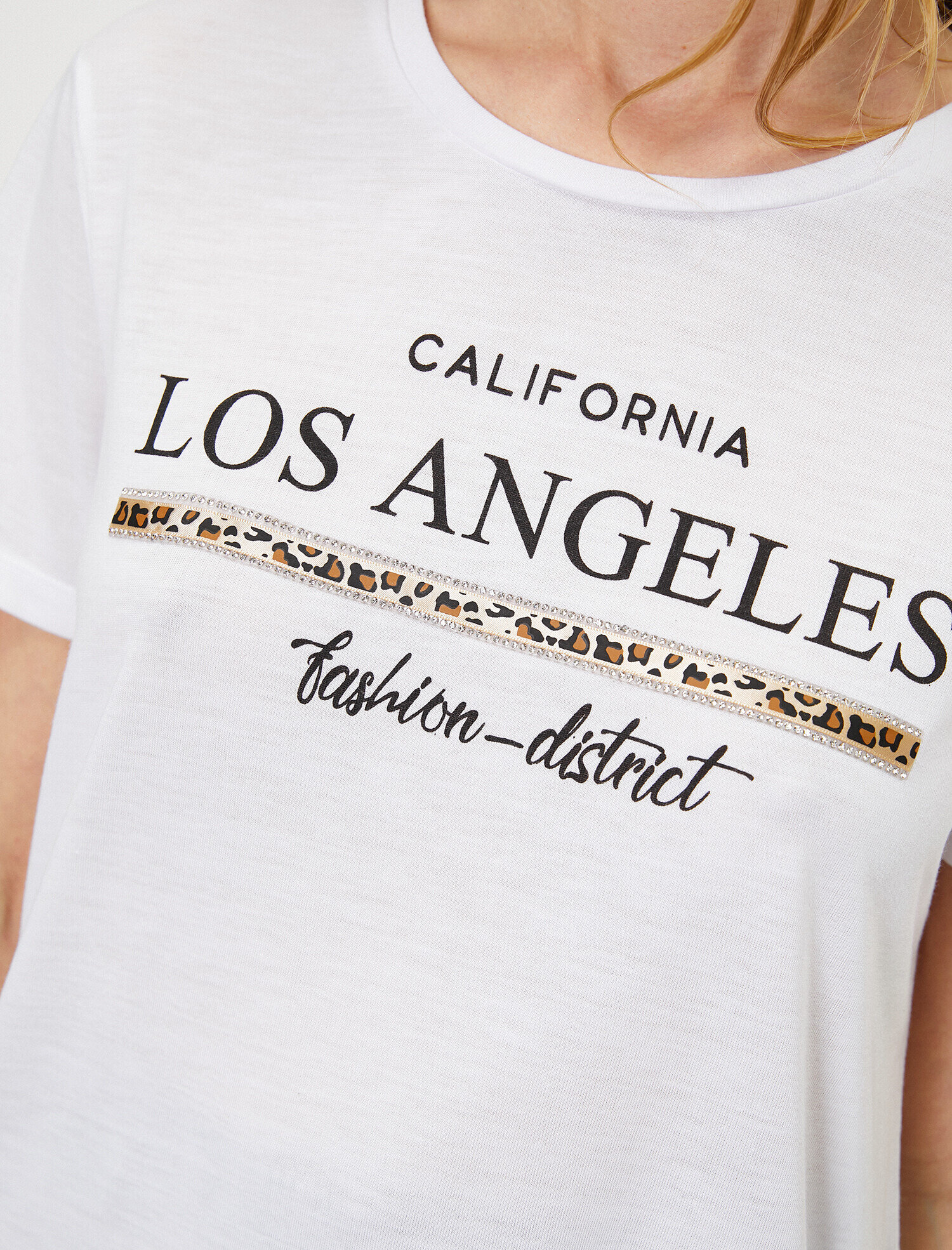   Leopar Desenli Yazı Baskılı Bisiklet Yaka Tişört